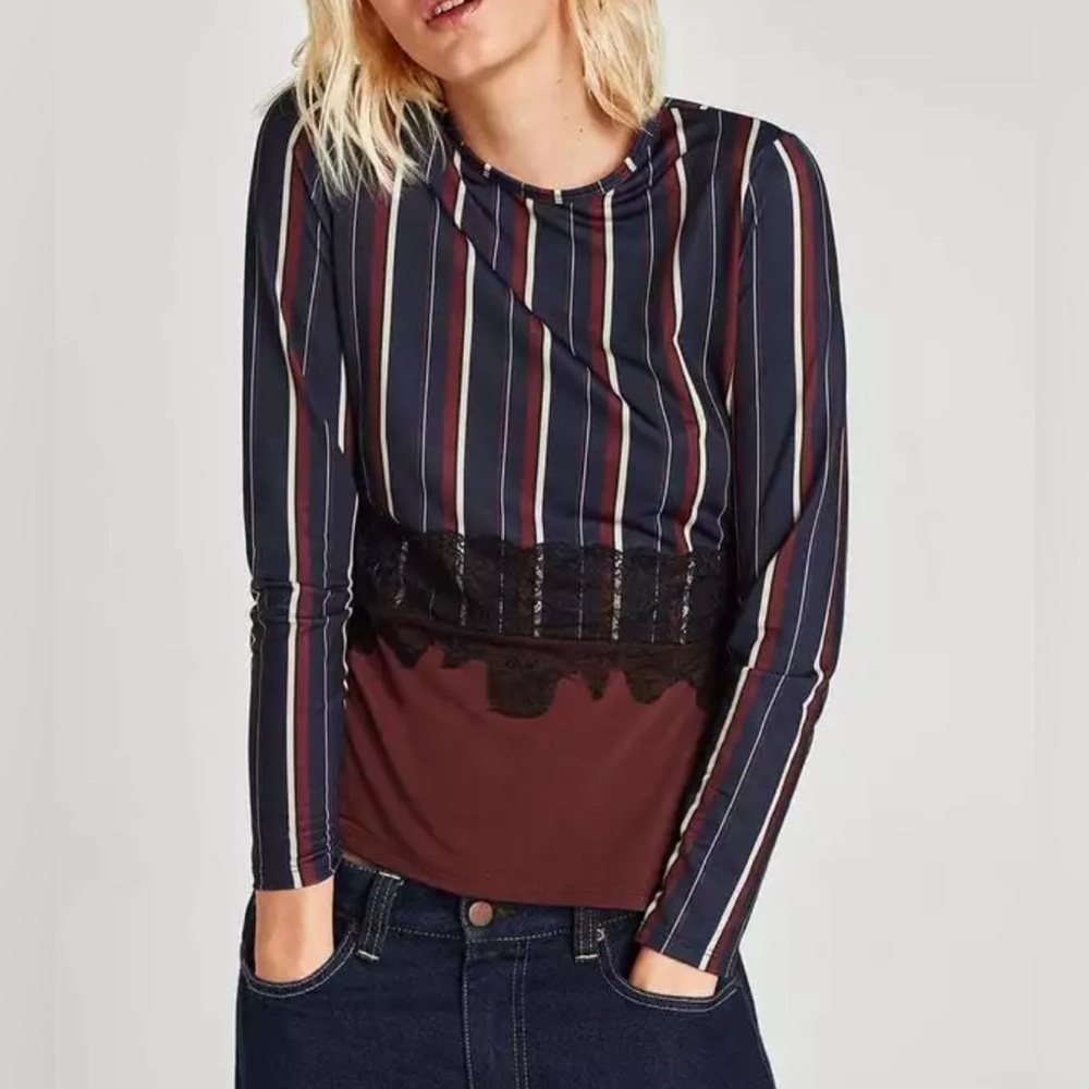 Zara striped black lace top, medium